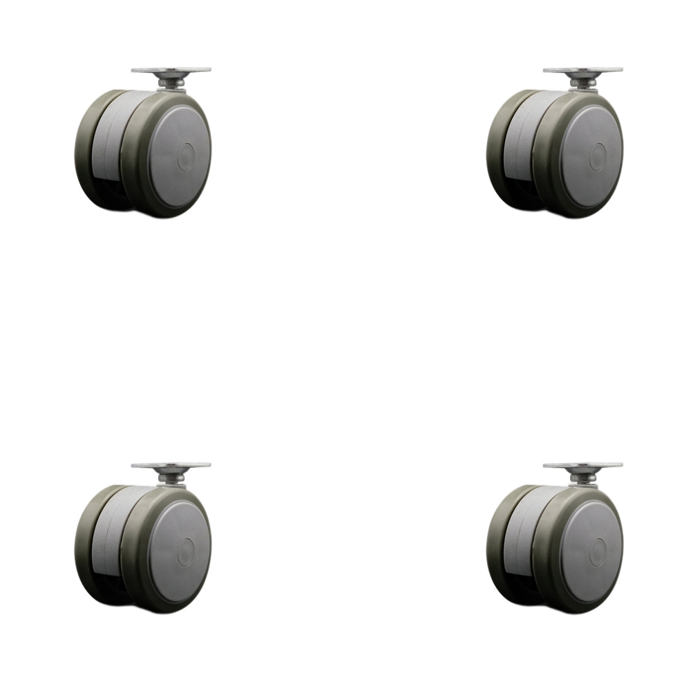 2-3/8 Inch Floor Safe Office Chair Wheels - Gray Non-Marking Thermoplastic Rubber Twin Wheels - 1-1/2 Inch by 1-1/2 Inch Overall Top Plate - 400 lbs. Total Capacity - Set of 4 - Service Caster Brand — photo 1