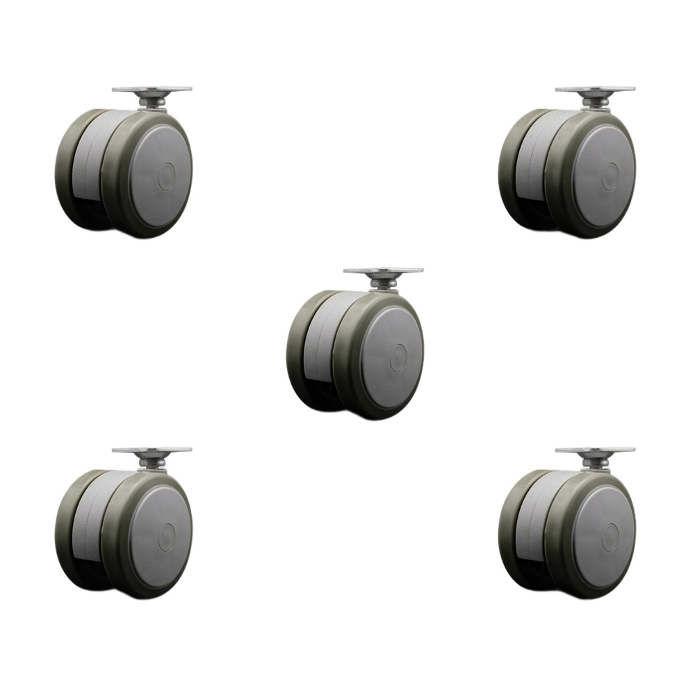 2-3/8 Inch Floor Safe Office Chair Wheels - Gray Non-Marking Thermoplastic Rubber Twin Wheels - 1-1/2 Inch by 1-1/2 Inch Overall Top Plate - 500 lbs. Total Capacity - Set of 5 - Service Caster Brand — photo 1