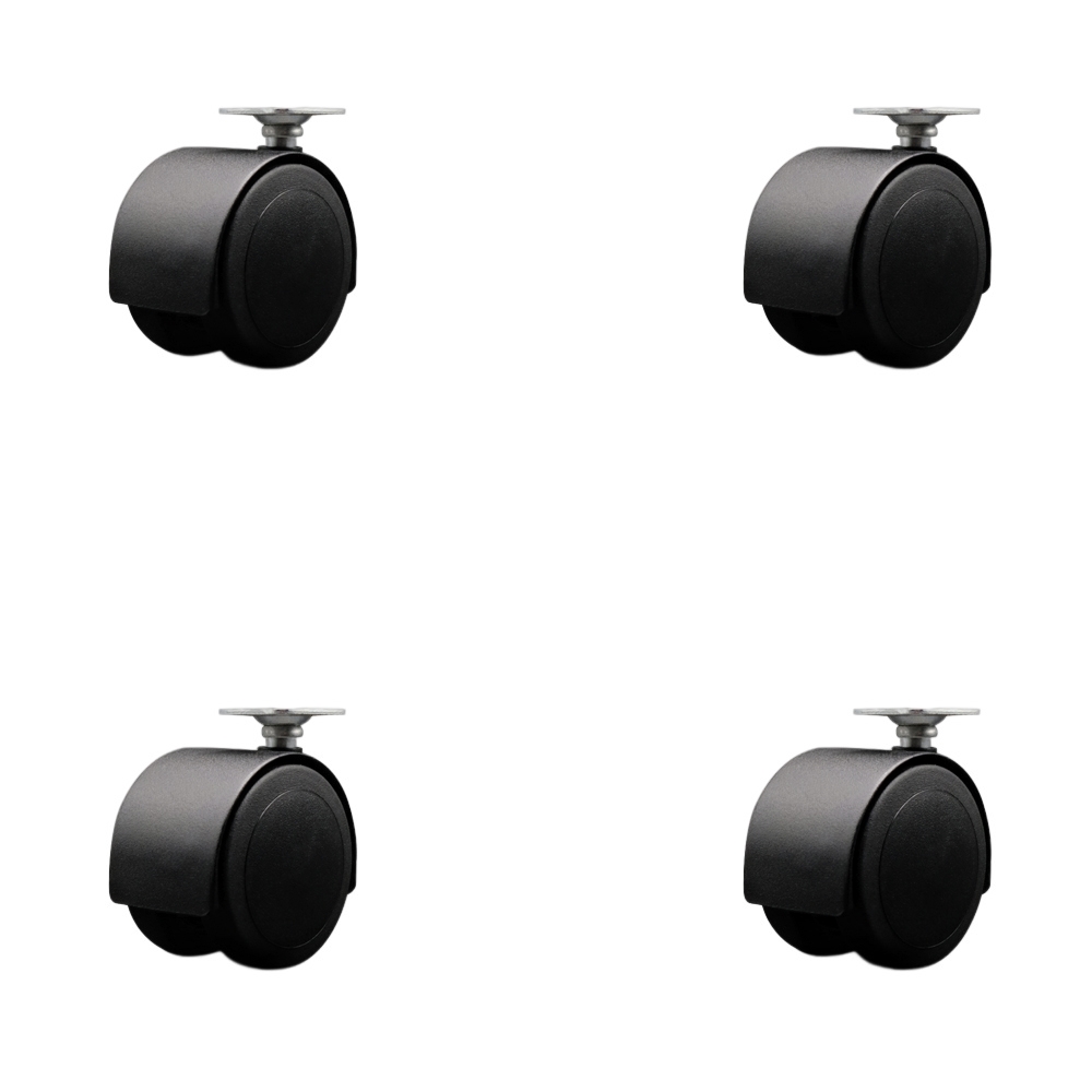 2-3/8 Inch Floor Safe Office Chair Wheels – Flat Black Metal Hooded Twin Wheel – 1-1/2 Inch by 1-1/2 Inch Overall Top Plate – 400 lbs. Total Capacity – Set of 4 – Service Caster Brand — photo 1