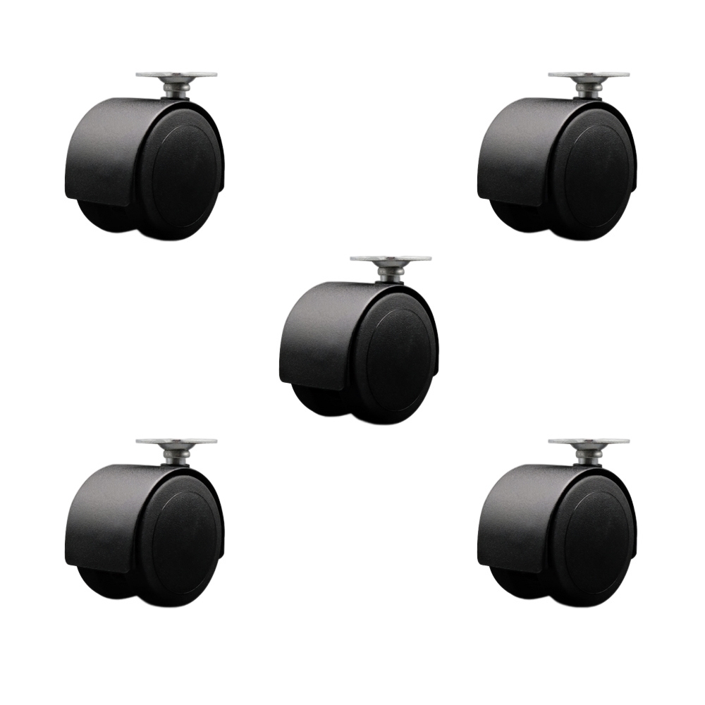 2-3/8 Inch Floor Safe Office Chair Wheels – Flat Black Metal Hooded Twin Wheel – 1-1/2 Inch by 1-1/2 Inch Overall Top Plate – 500 lbs. Total Capacity – Set of 5 – Service Caster Brand — photo 1