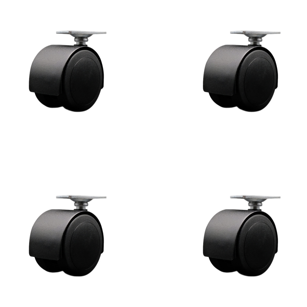 2-3/8 Inch Floor Safe Office Chair Wheels – Flat Black Metal Hooded Twin Wheel – 1-3/16 Inch by 2 Inch Overall Top Plate – 400 lbs. Total Capacity – Set of 4 – Service Caster Brand — photo 1