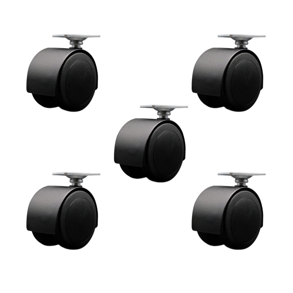 2-3/8 Inch Floor Safe Office Chair Wheels – Flat Black Metal Hooded Twin Wheel – 1-3/16 Inch by 2 Inch Overall Top Plate – 500 lbs. Total Capacity – Set of 5 – Service Caster Brand — photo 1