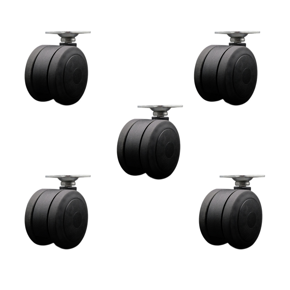 3 Inch Extra Large Heavy Duty Floor Safe Office Chair Wheels - Black Non-Marking Twin Wheels - 1-1/2 Inch by 1-1/2 Inch Overall Top Plate - 825 lbs. Total Capacity - Set of 5 - Service Caster Brand — photo 1