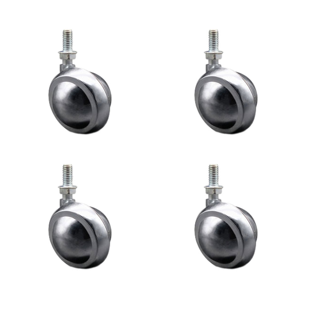 2 Inch Swivel Metal Ball Caster Wheels for Furniture - Bright Chrome Finish Stem Casters with 3/8 Inch - 16 TPI x 3/4 Inch Threaded Stem - 300lbs. Total Capacity - Set of 4 - Service Caster Brand — photo 1