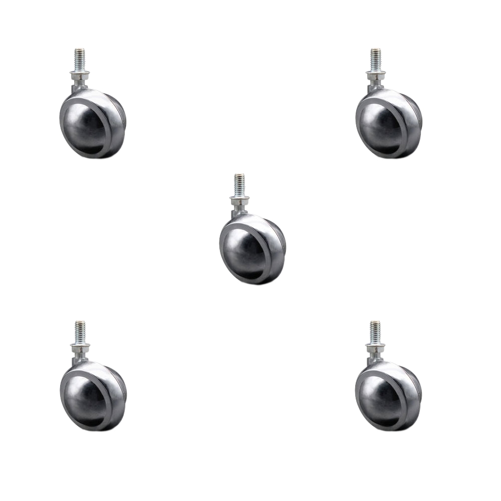 2 Inch Swivel Metal Ball Caster Wheels for Furniture - Bright Chrome Finish Stem Casters with 3/8 Inch - 16 TPI x 3/4 Inch Threaded Stem - 375lbs. Total Capacity - Set of 5 - Service Caster Brand — photo 1