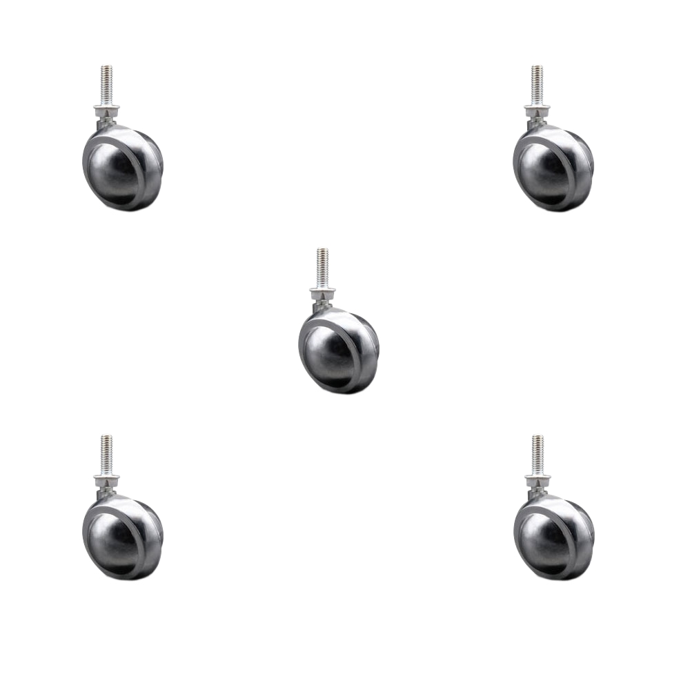 2 Inch Swivel Metal Ball Caster Wheels for Furniture - Bright Chrome Finish Stem Casters with 5/16 Inch - 18 TPI x 1 Inch Threaded Stem - 375lbs. Total Capacity - Set of 5 - Service Caster Brand — photo 1