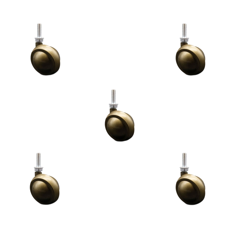 2 Inch Swivel Metal Ball Caster Wheels for Furniture - Windsor Antique Brass Finish Stem Casters with 5/16 Inch - 18 TPI x 1 Inch Threaded Stem-375lbs. Total Capacity - Set of 5 - Service Caster Brand — photo 1