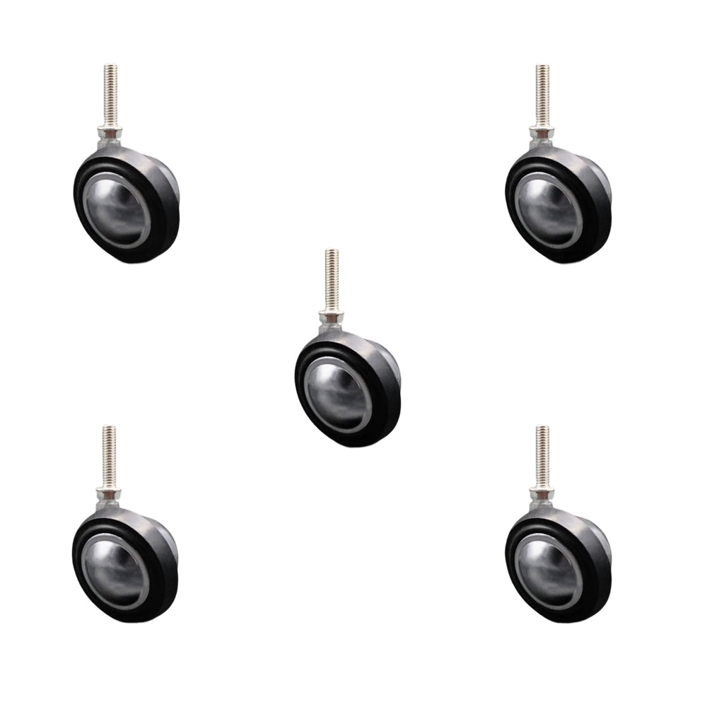2-1/4 Inch Swivel Metal with Soft Rubber Tread Ball Caster Wheels for Furniture - Bright Chrome Finish Stem Casters with 3/8 Inch - 16 TPI x 1-1/2 Inch Threaded Stem - Set of 5 - Service Caster Brand — photo 1