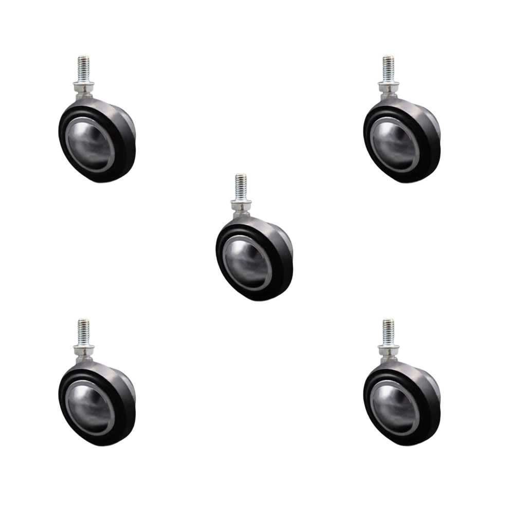 2-1/4 Inch Swivel Metal with Soft Rubber Tread Ball Caster Wheels for Furniture - Bright Chrome Finish Stem Casters with 3/8 Inch - 16 TPI x 3/4 Inch Threaded Stem - Set of 5 - Service Caster Brand — photo 1