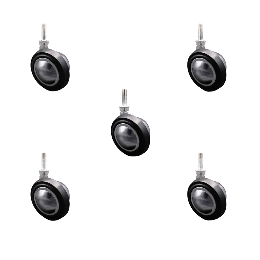 2-1/4 Inch Swivel Metal with Soft Rubber Tread Ball Caster Wheels for Furniture - Bright Chrome Finish Stem Casters with 5/16 Inch - 18 TPI x 1 Inch Threaded Stem - Set of 5 - Service Caster Brand — photo 1