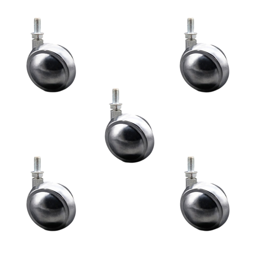2-1/2 Inch Swivel Metal Ball Caster Wheels for Furniture - Bright Chrome Finish Stem Casters with 3/8 Inch - 16 TPI x 3/4 Inch Threaded Stem - 500 lbs. Total Capacity - Set of 5 - Service Caster Brand — photo 1