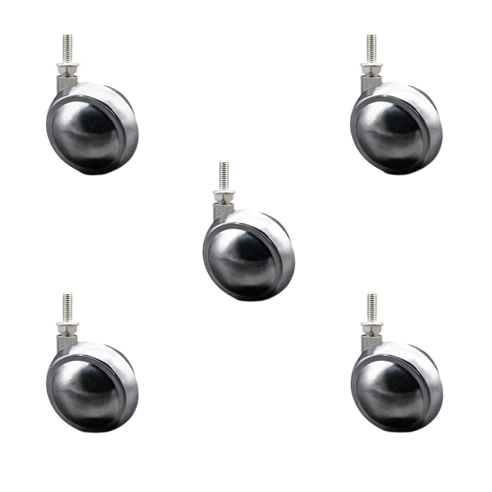 2-1/2 Inch Swivel Metal Ball Caster Wheels for Furniture - Bright Chrome Finish Stem Casters with 5/16 Inch - 18 TPI x 7/8 Inch Threaded Stem - 500 lbs. Total Capacity -Set of 5 - Service Caster Brand — photo 1