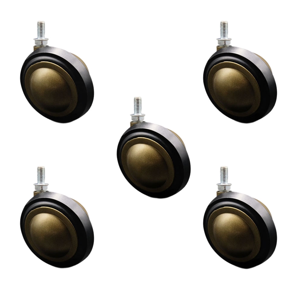 3 Inch Swivel Metal with Soft Rubber Tread Ball Caster Wheels for Furniture - Windsor Anique Brass Finish Stem Casters with 3/8 Inch - 16 TPI x 3/4 Inch Threaded Stem - Set of 5 - Service Caster Brand — photo 1