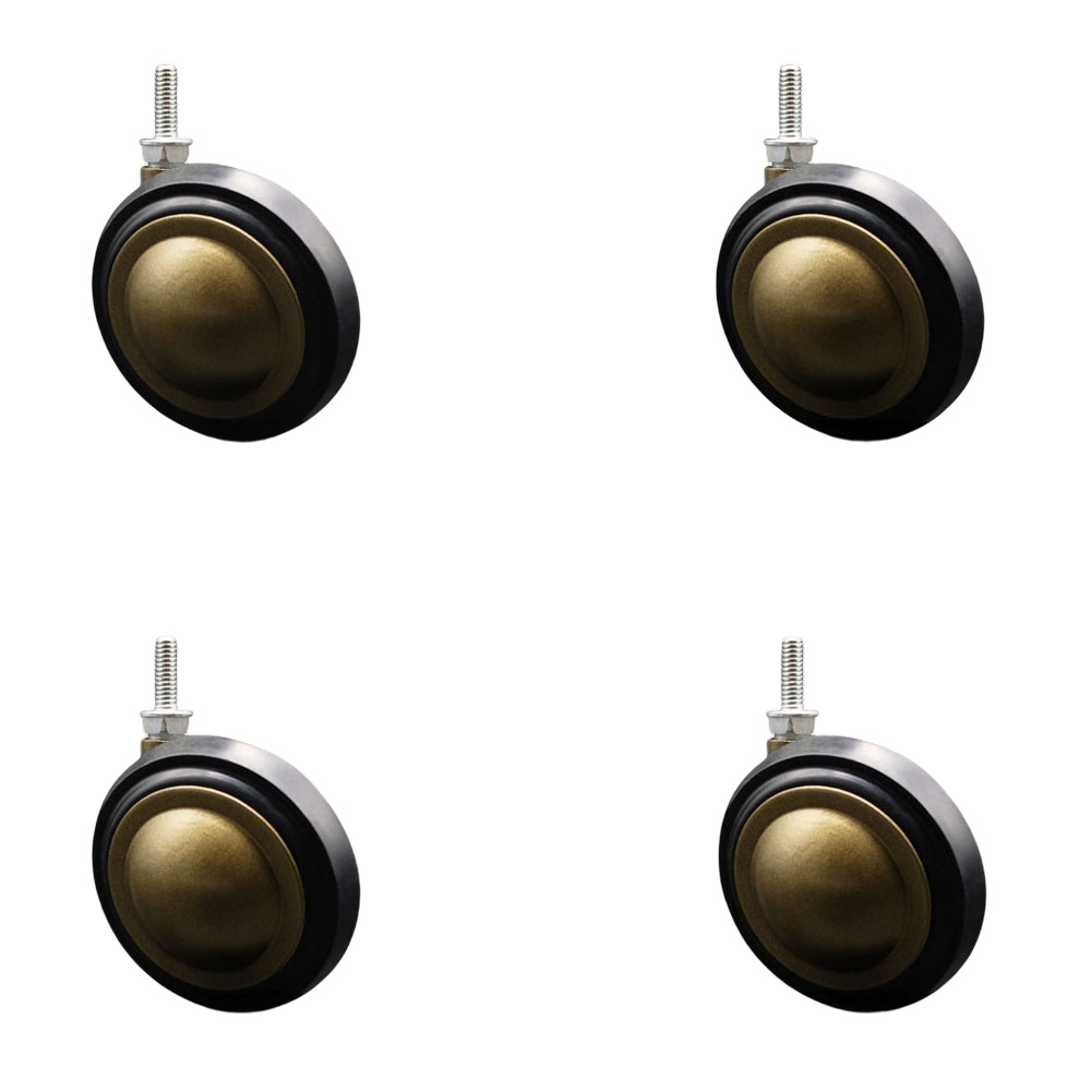 3 Inch Swivel Metal with Soft Rubber Tread Ball Caster Wheels for Furniture - Windsor Anique Brass Finish Stem Casters with 5/16 Inch - 18 TPI x 7/8 Inch Threaded Stem- Set of 4 - Service Caster Brand — photo 1