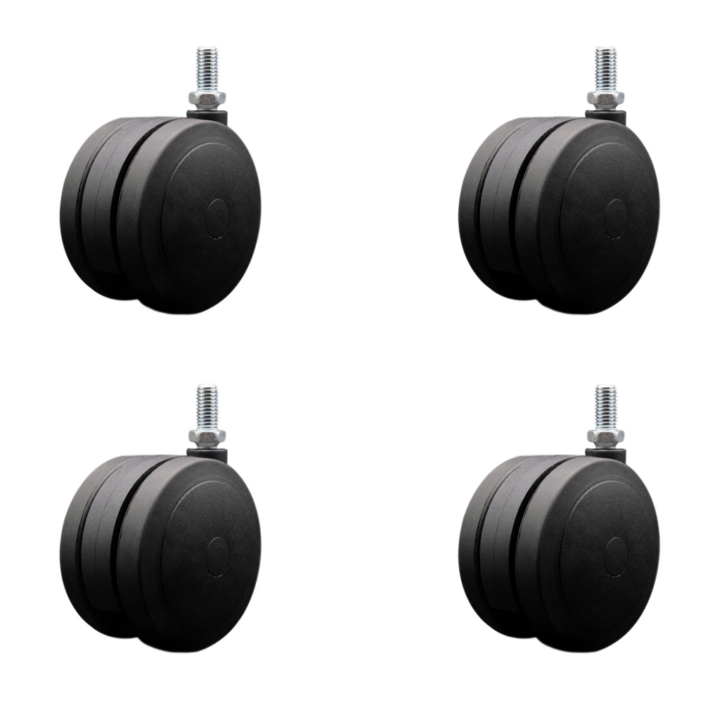 4 Inch Extra Large Heavy Duty Floor Safe Office Chair Wheels - Black Non-Marking Twin Wheels - 1/2" - 13 TPI x 1" Threaded Stems - 900 lbs. Total Capacity - Set of 4 - Service Caster Brand — photo 1