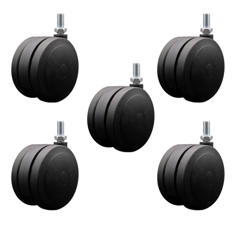 4 Inch Extra Large Heavy Duty Floor Safe Office Chair Wheels - Black Non-Marking Twin Wheels - 1/2" - 13 TPI x 1" Threaded Stems - 1,125 lbs. Total Capacity - Set of 5 - Service Caster Brand — photo 1