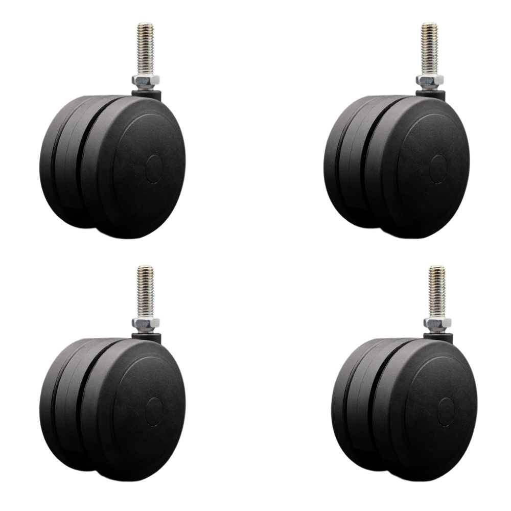 4 Inch Extra Large Heavy Duty Floor Safe Office Chair Wheels - Black Non-Marking Twin Wheels - 1/2" - 13 TPI x 1-1/2" Threaded Stems - 900 lbs. Total Capacity - Set of 4 - Service Caster Brand — photo 1