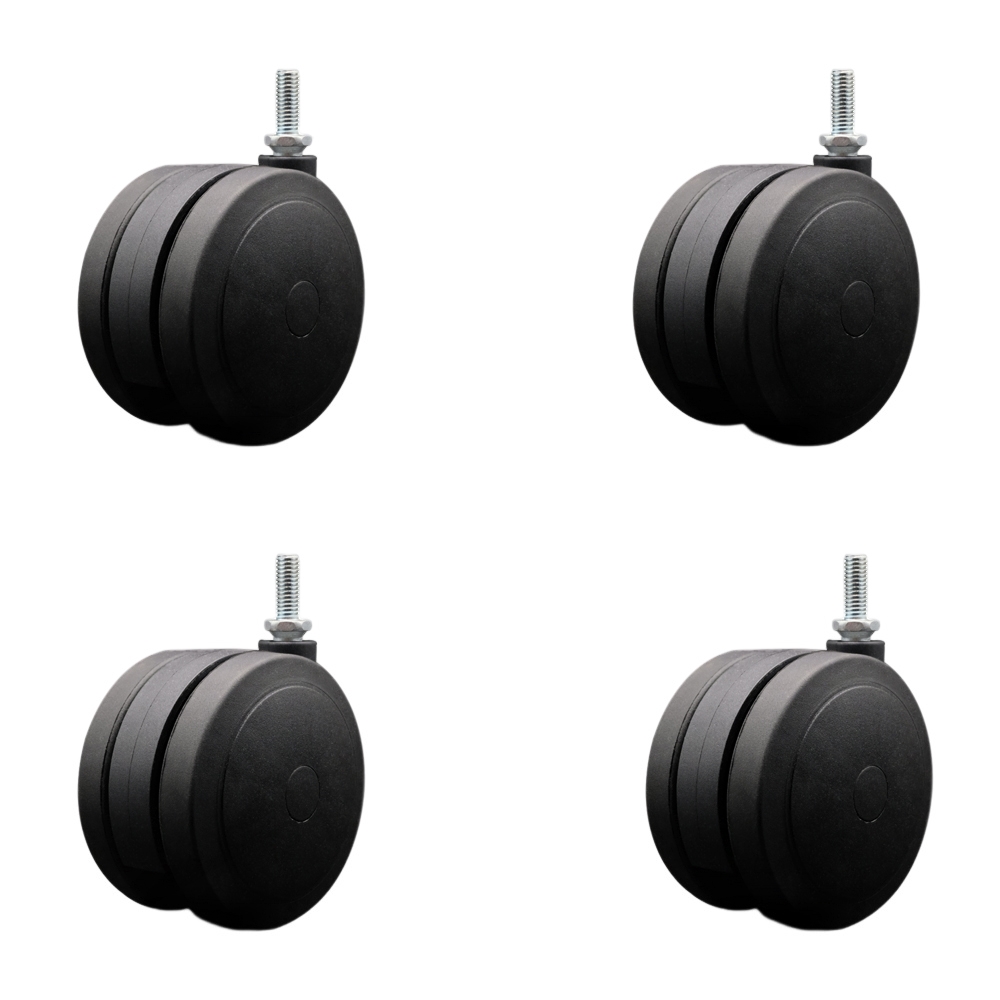 4 Inch Extra Large Heavy Duty Floor Safe Office Chair Wheels - Black Non-Marking Twin Wheels - 3/8" - 16 TPI x 1" Threaded Stems - 900 lbs. Total Capacity - Set of 4 - Service Caster Brand — photo 1