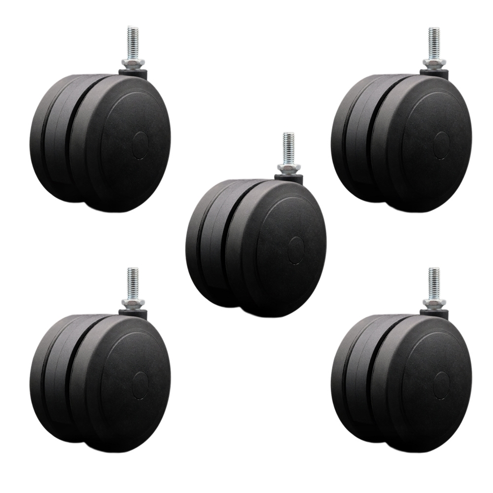 4 Inch Extra Large Heavy Duty Floor Safe Office Chair Wheels - Black Non-Marking Twin Wheels - 3/8" - 16 TPI x 1" Threaded Stems - 1,125 lbs. Total Capacity - Set of 5 - Service Caster Brand — photo 1