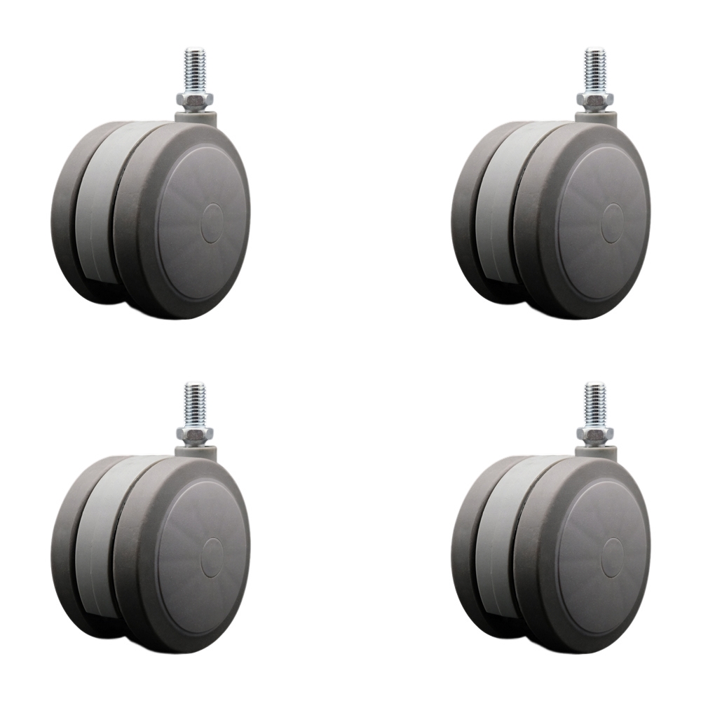 4 Inch Extra Large Heavy Duty Floor Safe Office Chair Wheels - Gray Non-Marking Twin Wheels - 1/2" - 13 TPI x 1" Threaded Stems - 900 lbs. Total Capacity - Set of 4 - Service Caster Brand — photo 1