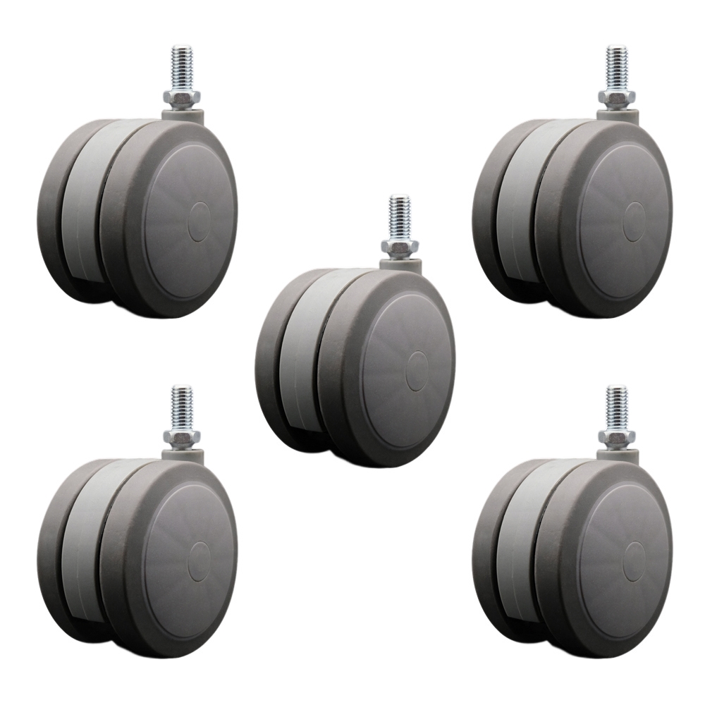4 Inch Extra Large Heavy Duty Floor Safe Office Chair Wheels - Gray Non-Marking Twin Wheels - 1/2" - 13 TPI x 1" Threaded Stems - 1,125 lbs. Total Capacity - Set of 5 - Service Caster Brand — photo 1