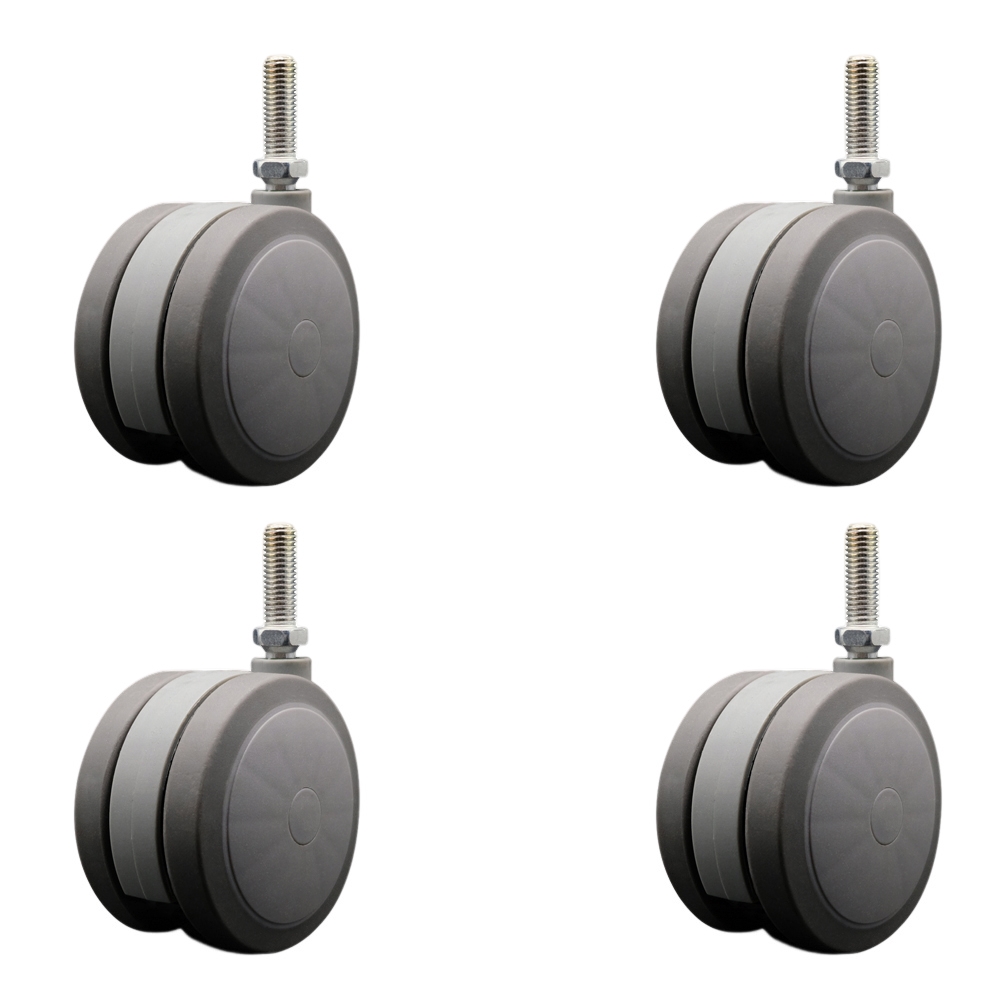 4 Inch Extra Large Heavy Duty Floor Safe Office Chair Wheels - Gray Non-Marking Twin Wheels - 1/2" - 13 TPI x 1-1/2" Threaded Stems - 900 lbs. Total Capacity - Set of 4 - Service Caster Brand — photo 1
