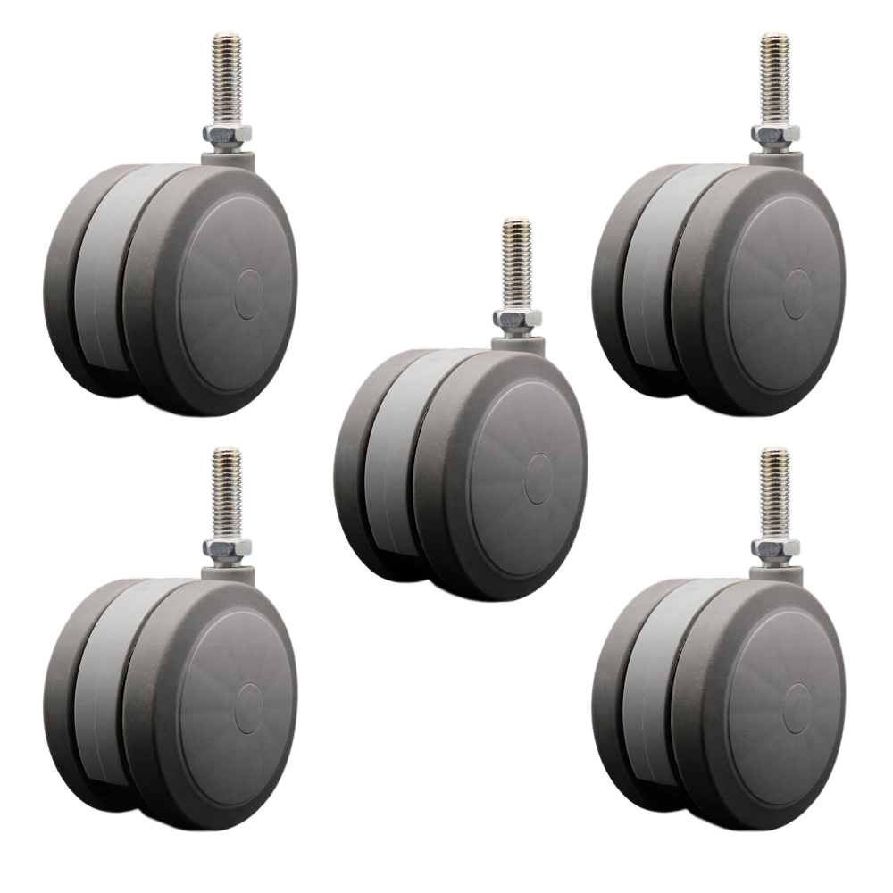 4 Inch Extra Large Heavy Duty Floor Safe Office Chair Wheels - Gray Non-Marking Twin Wheels - 1/2" - 13 TPI x 1-1/2" Threaded Stems - 1,125 lbs. Total Capacity - Set of 5 - Service Caster Brand — photo 1