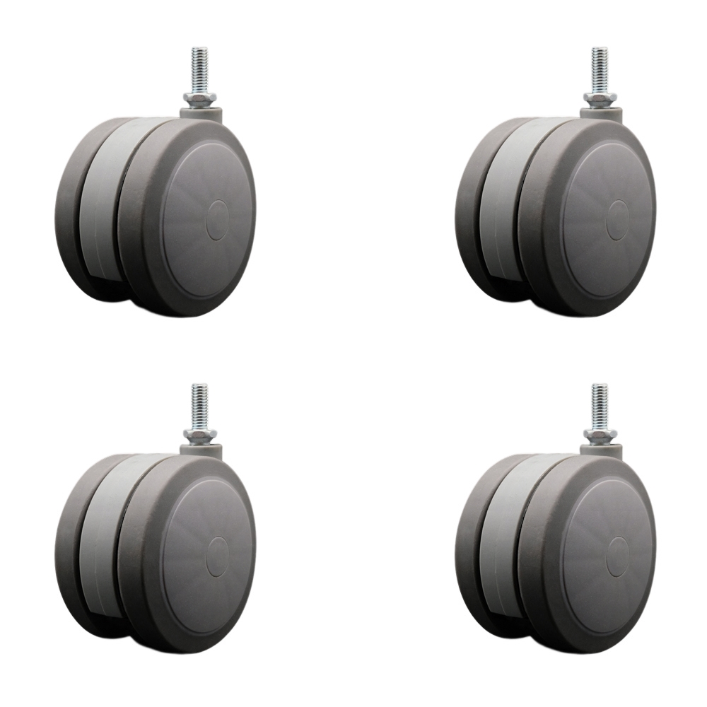 4 Inch Extra Large Heavy Duty Floor Safe Office Chair Wheels - Gray Non-Marking Twin Wheels - 3/8" - 16 TPI x 1" Threaded Stems - 900 lbs. Total Capacity - Set of 4 - Service Caster Brand — photo 1