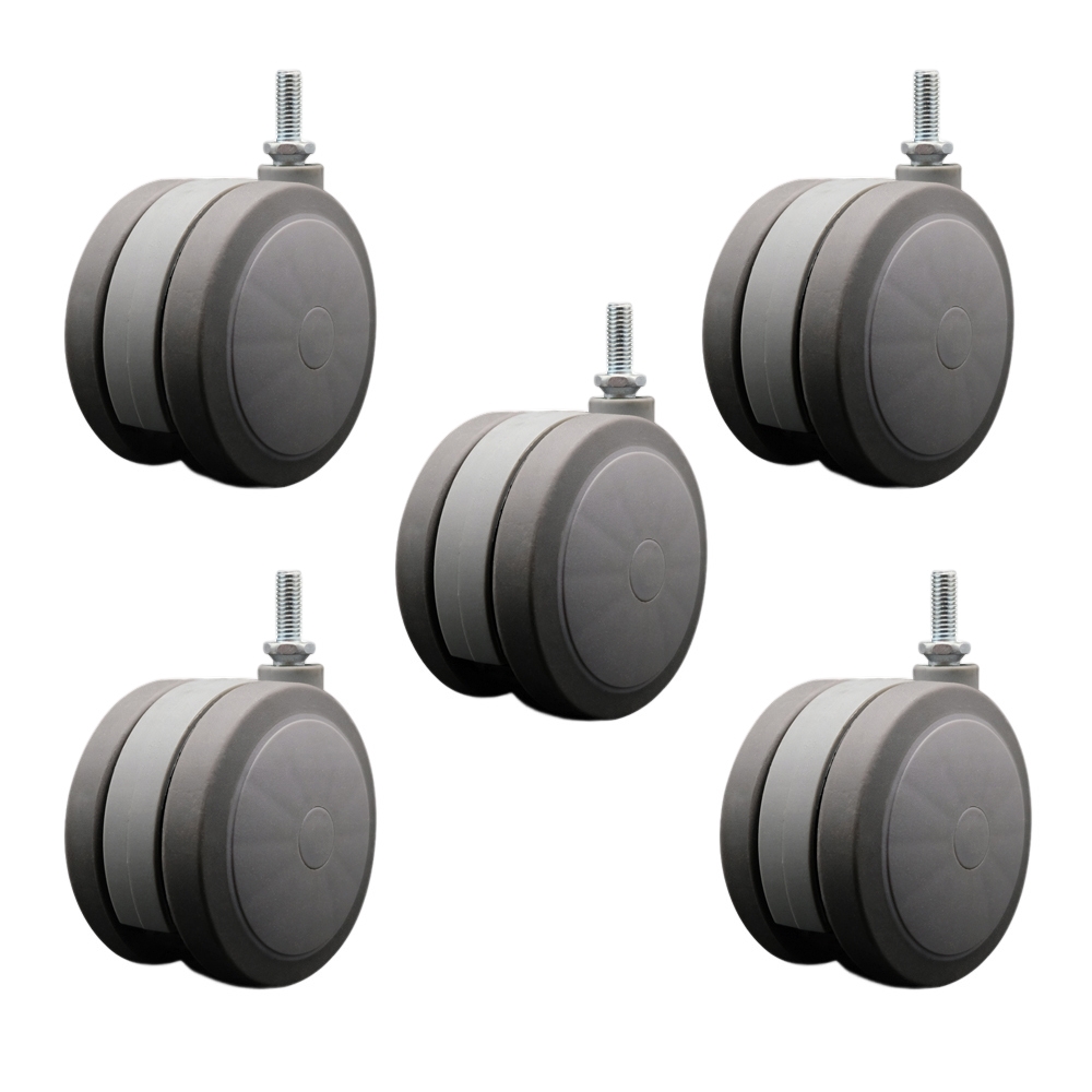 4 Inch Extra Large Heavy Duty Floor Safe Office Chair Wheels - Gray Non-Marking Twin Wheels - 3/8" - 16 TPI x 1" Threaded Stems - 1,125 lbs. Total Capacity - Set of 5 - Service Caster Brand — photo 1