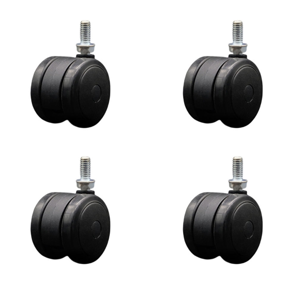 2 Inch Floor Safe Office Chair Wheels - Black Non-Marking Thermoplastic Rubber Twin Wheels - 3/8" - 16 TPI x 3/4" Threaded Stems - 300 lbs. Total Capacity - Set of 4 - Service Caster Brand — photo 1