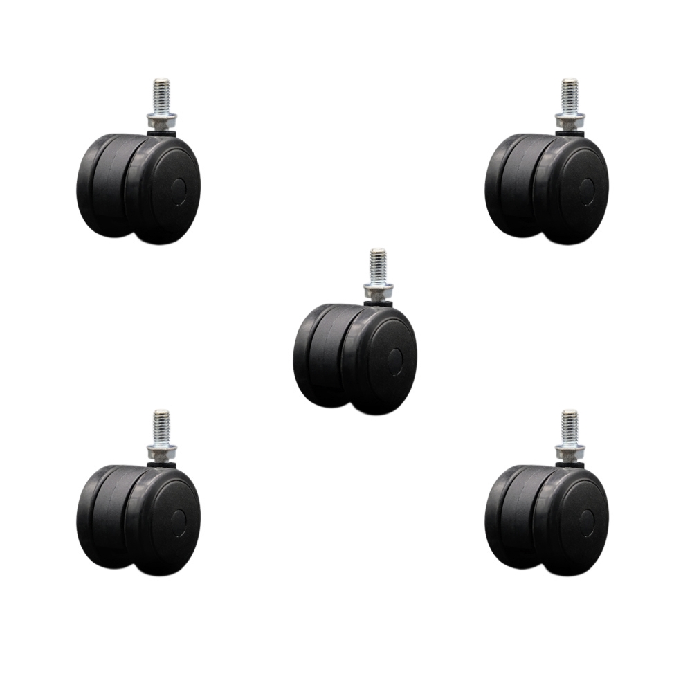 2 Inch Floor Safe Office Chair Wheels - Black Non-Marking Thermoplastic Rubber Twin Wheels - 3/8" - 16 TPI x 3/4" Threaded Stems - 375 lbs. Total Capacity - Set of 5 - Service Caster Brand — photo 1