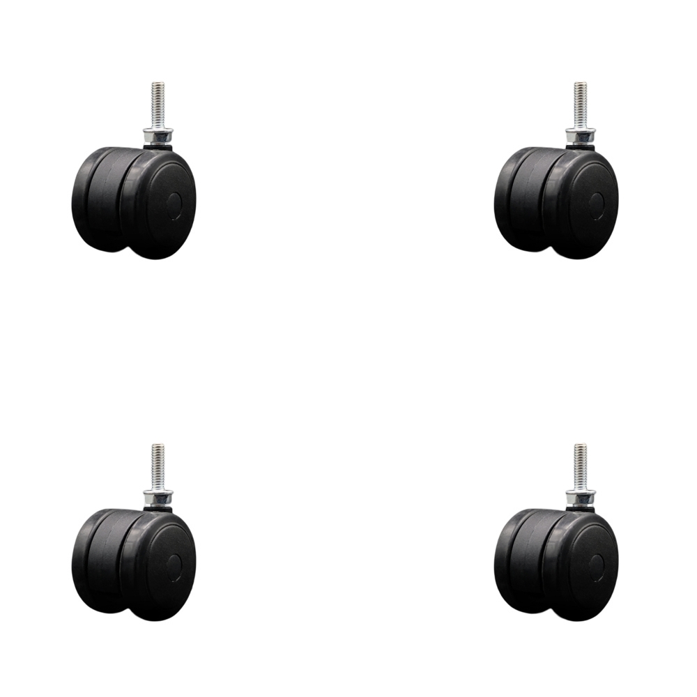 2 Inch Floor Safe Office Chair Wheels - Black Non-Marking Thermoplastic Rubber Twin Wheels - 5/16" - 18 TPI x 1" Threaded Stems - 300 lbs. Total Capacity - Set of 4 - Service Caster Brand — photo 1