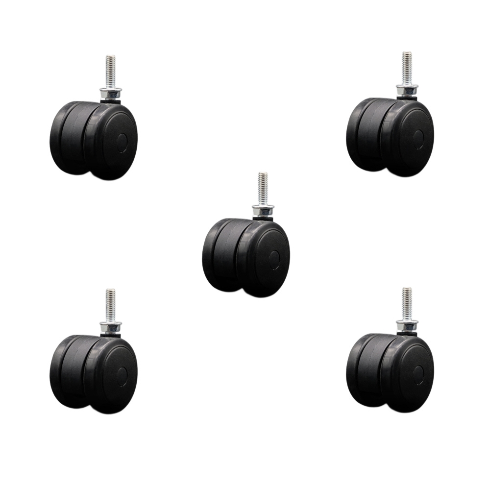 2 Inch Floor Safe Office Chair Wheels - Black Non-Marking Thermoplastic Rubber Twin Wheels - 5/16" - 18 TPI x 1" Threaded Stems - 375 lbs. Total Capacity - Set of 5 - Service Caster Brand — photo 1