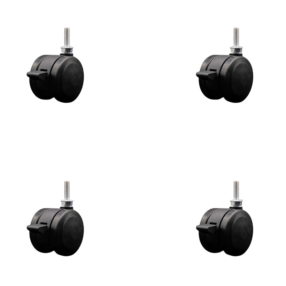 2 Inch Floor Safe Office Chair Wheels - Black Non-Marking Thermoplastic Rubber Twin Wheels - 5/16" - 18 TPI x 1" Threaded Stems and Brakes - 300 lbs. Total Capacity - Set of 4 - Service Caster Brand — photo 1