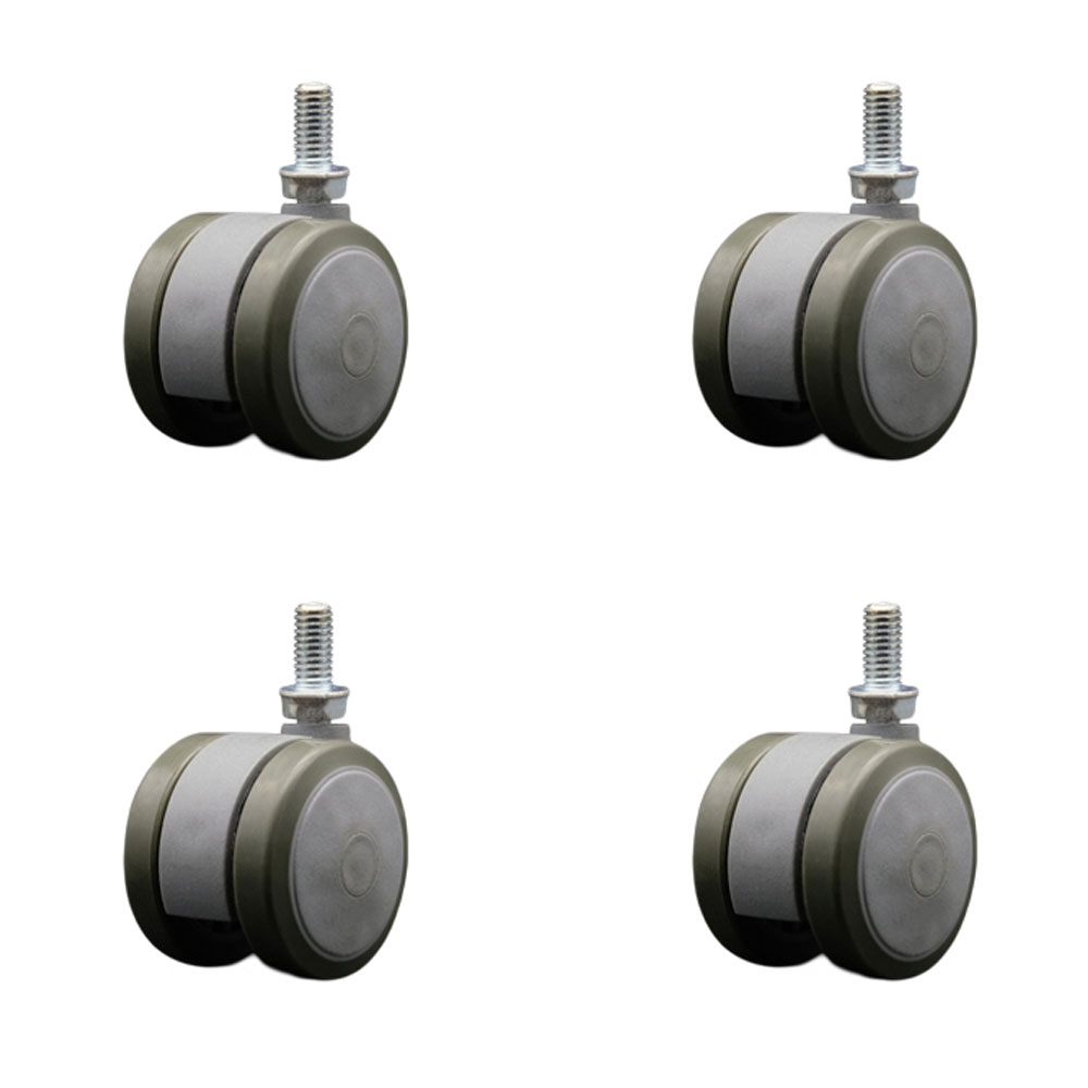 2 Inch Floor Safe Office Chair Wheels - Gray Non-Marking Thermoplastic Rubber Twin Wheels - 3/8" - 16 TPI x 3/4" Threaded Stems - 300 lbs. Total Capacity - Set of 4 - Service Caster Brand — photo 1