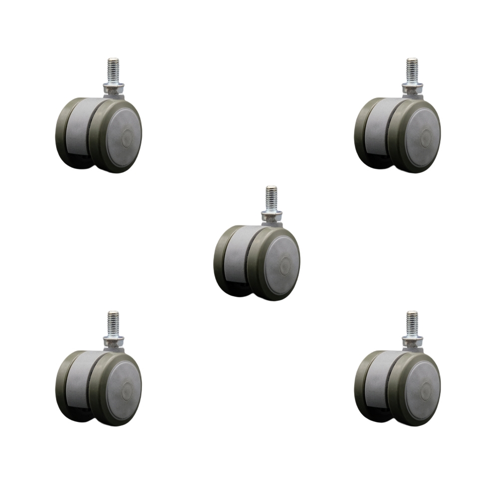 2 Inch Floor Safe Office Chair Wheels - Gray Non-Marking Thermoplastic Rubber Twin Wheels - 3/8" - 16 TPI x 3/4" Threaded Stems - 375 lbs. Total Capacity - Set of 5 - Service Caster Brand — photo 1
