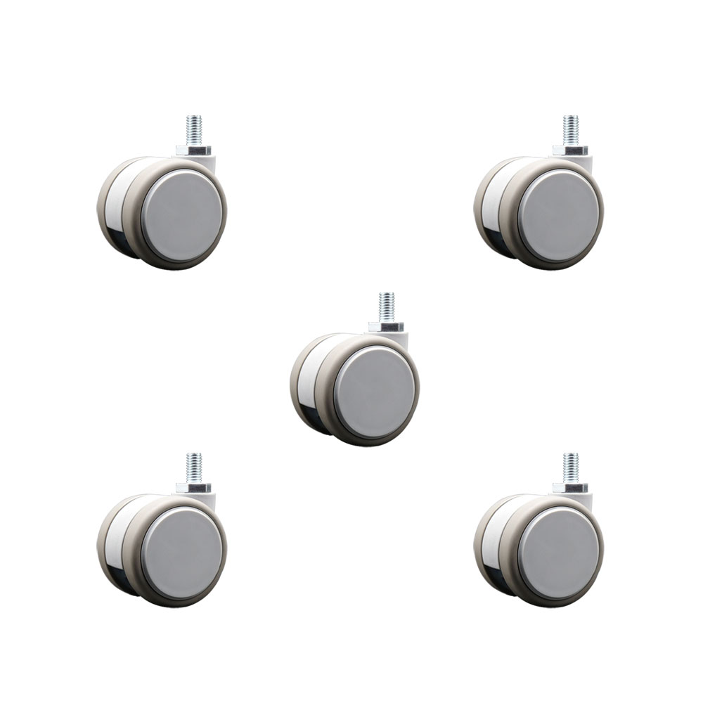 2 Inch MRI Safe Swivel Casters – Quiet Non-Marking Gray Thermoplastic Rubber Twin Wheels – 3/8" - 16 TPI x 3/4" Threaded Stems – 330 lbs. Total Capacity – Set of 5 – Service Caster Brand — photo 1
