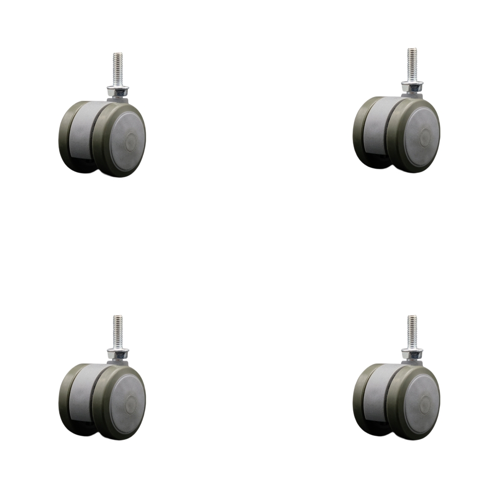 2 Inch Floor Safe Office Chair Wheels - Gray Non-Marking Thermoplastic Rubber Twin Wheels - 5/16" - 18 TPI x 1" Threaded Stems - 300 lbs. Total Capacity - Set of 4 - Service Caster Brand — photo 1