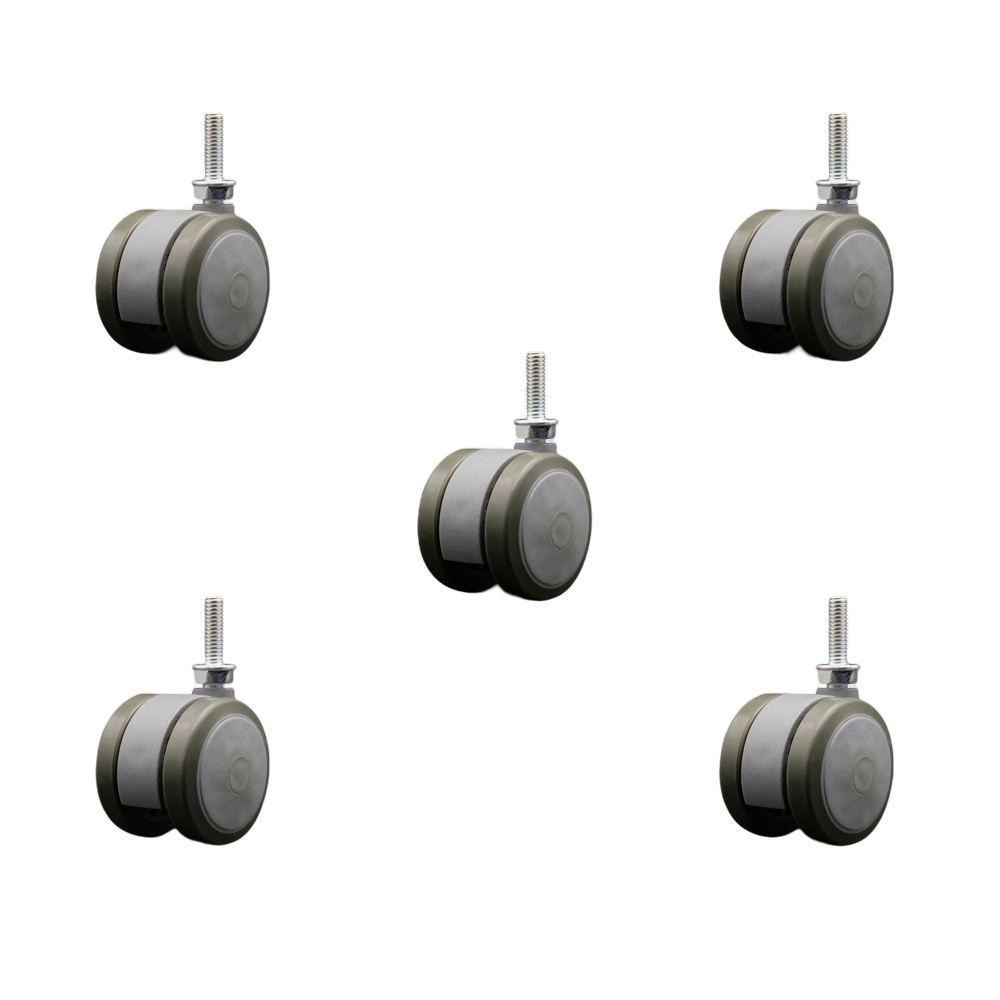 2 Inch Floor Safe Office Chair Wheels - Gray Non-Marking Thermoplastic Rubber Twin Wheels - 5/16" - 18 TPI x 1" Threaded Stems - 375 lbs. Total Capacity - Set of 5 - Service Caster Brand — photo 1