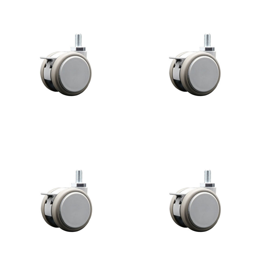 2 Inch MRI Safe Swivel Casters with Brakes – Quiet Non-Marking Gray Thermoplastic Rubber Twin Wheels – 3/8" - 16 TPI x 3/4" Threaded Stems – 264 lbs. Total Capacity – Set of 4 – Service Caster Brand — photo 1