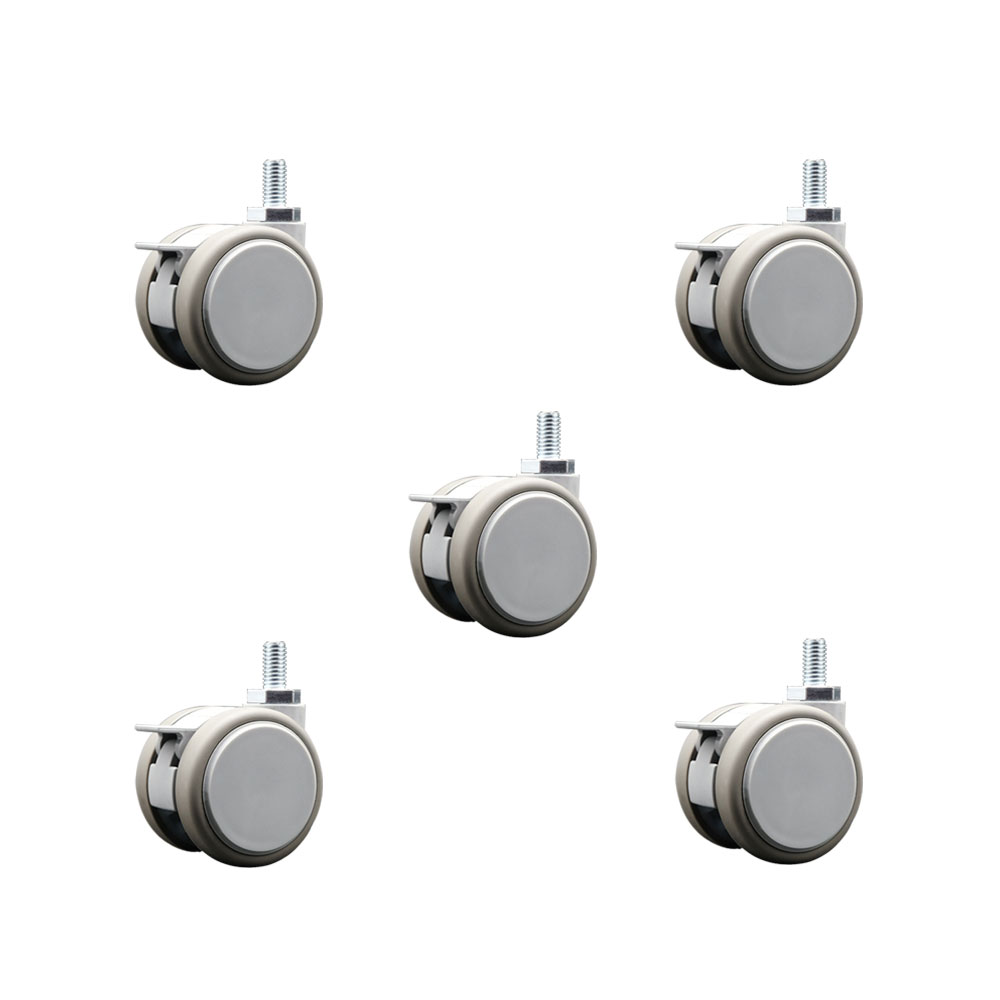 2 Inch MRI Safe Swivel Casters with Brakes – Quiet Non-Marking Gray Thermoplastic Rubber Twin Wheels – 3/8" - 16 TPI x 3/4" Threaded Stems – 330 lbs. Total Capacity – Set of 5 – Service Caster Brand — photo 1