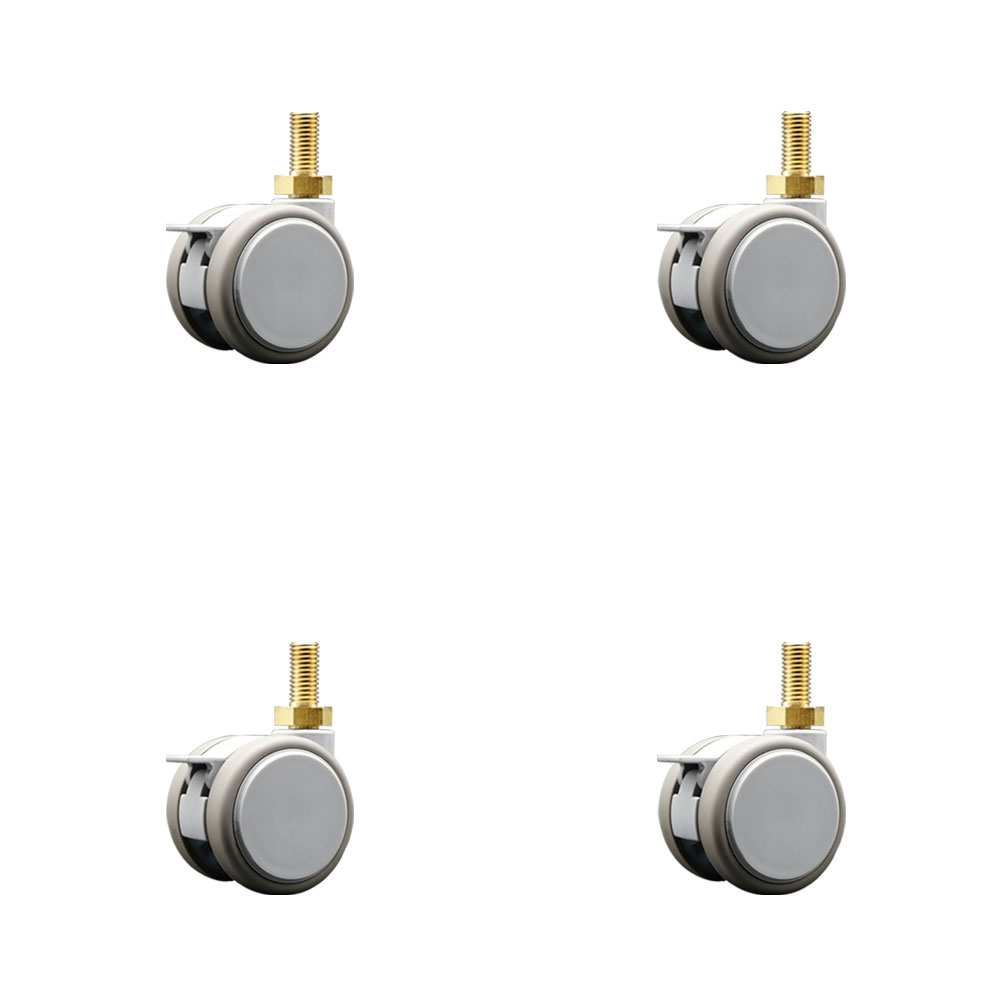 2 Inch MRI Safe Swivel Casters with Brakes – Quiet Non-Marking Gray Thermoplastic Rubber Twin Wheels – 10mm - 1.50 TPI x 22mm Threaded Stems – 264 lbs. Total Capacity – Set of 4 – Service Caster Brand — photo 1
