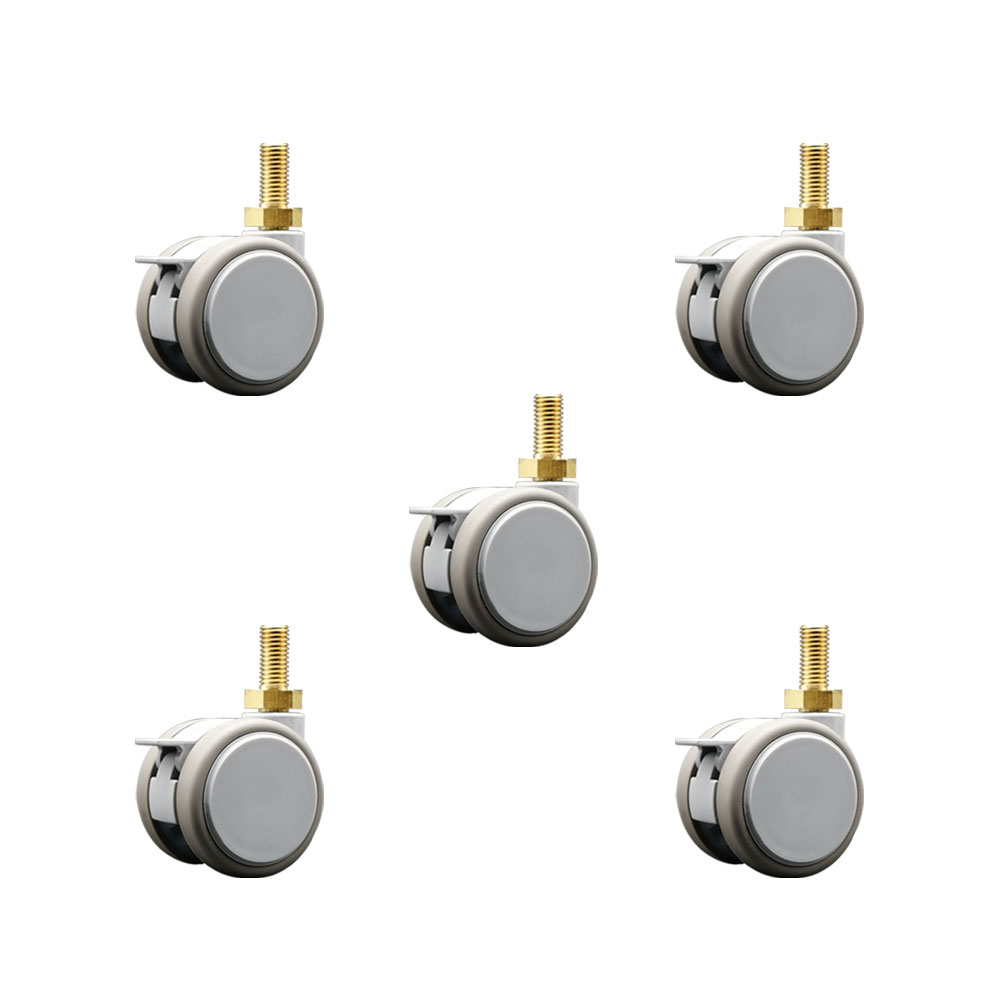 2 Inch MRI Safe Swivel Casters with Brakes – Quiet Non-Marking Gray Thermoplastic Rubber Twin Wheels – 12mm - 1.75 TPI x 22mm Threaded Stems – 330 lbs. Total Capacity – Set of 5 – Service Caster Brand — photo 1