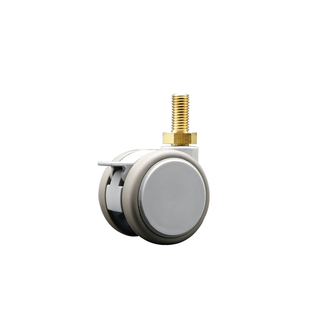 2 Inch MRI Safe Swivel Caster with Brake – Quiet Non-Marking Gray Thermoplastic Rubber Twin Wheels – 12mm - 1.75 TPI x 22mm Threaded Stem – 66 lbs. Capacity Per Caster – Service Caster Brand — photo 1