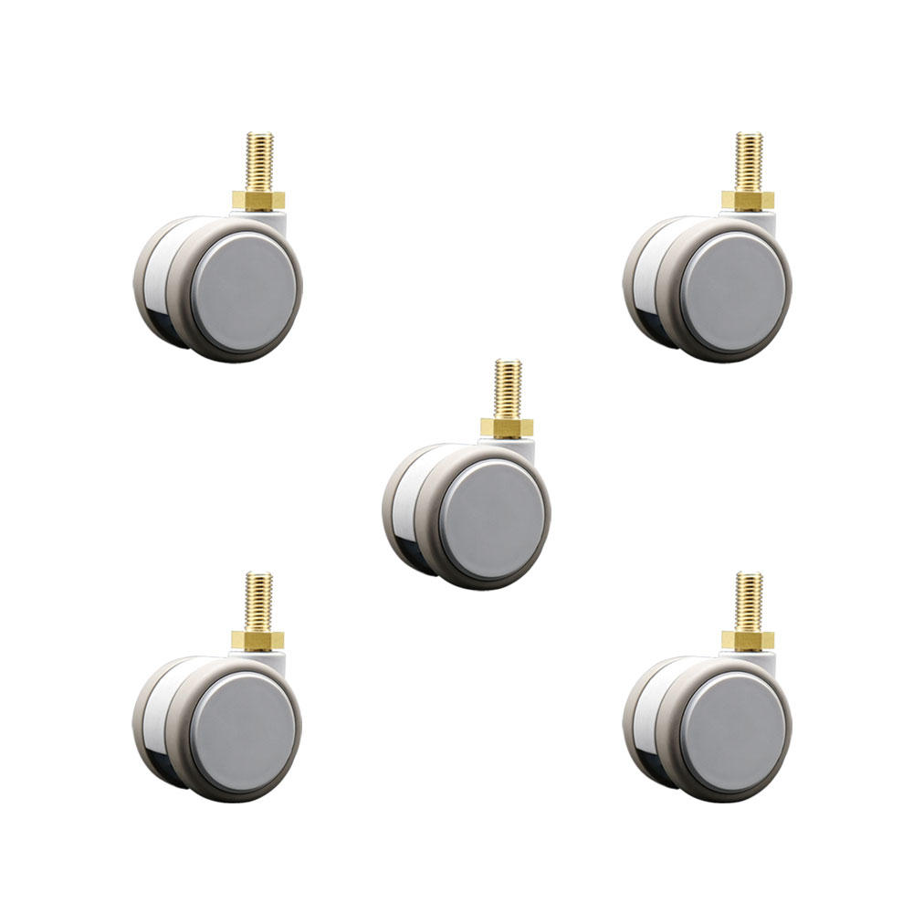 2 Inch MRI Safe Swivel Casters – Quiet Non-Marking Gray Thermoplastic Rubber Twin Wheels – 12mm - 1.75 TPI x 22mm Threaded Stems – 330 lbs. Total Capacity – Set of 5 – Service Caster Brand — photo 1