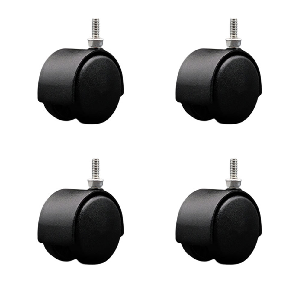 2 Inch Office Chair Wheels – Flat Black Metal Hooded Twin Wheel – 1/4 Inch - 20 TPI by 5/8 Inch Threaded Stems – 300 lbs. Total Capacity – Set of 4 – Service Caster Brand — photo 1