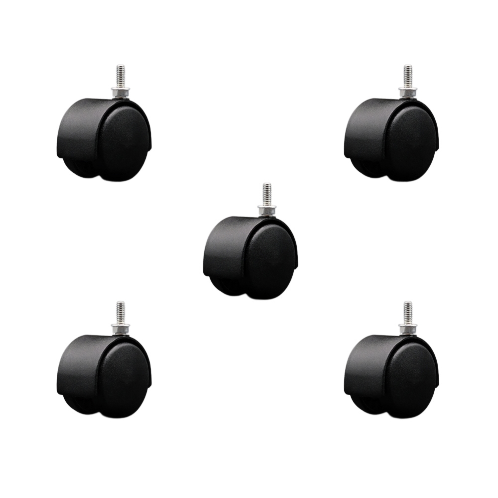 2 Inch Office Chair Wheels – Flat Black Metal Hooded Twin Wheel – 1/4 Inch - 20 TPI by 5/8 Inch Threaded Stems – 375 lbs. Total Capacity – Set of 5 – Service Caster Brand — photo 1