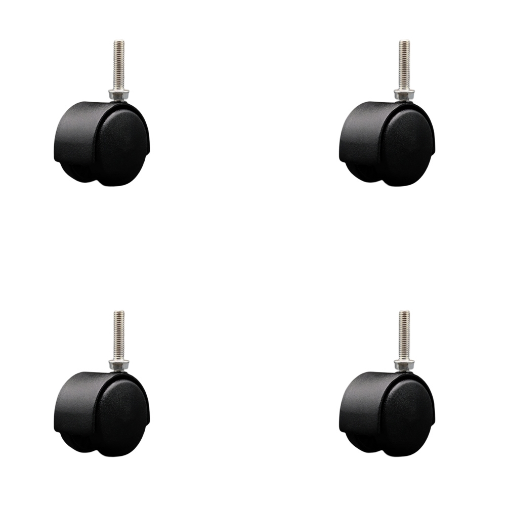 2 Inch Office Chair Wheels – Flat Black Metal Hooded Twin Wheel – 3/8 Inch - 16 TPI by 1-1/2 Inch Threaded Stems – 300 lbs. Total Capacity – Set of 4 – Service Caster Brand — photo 1