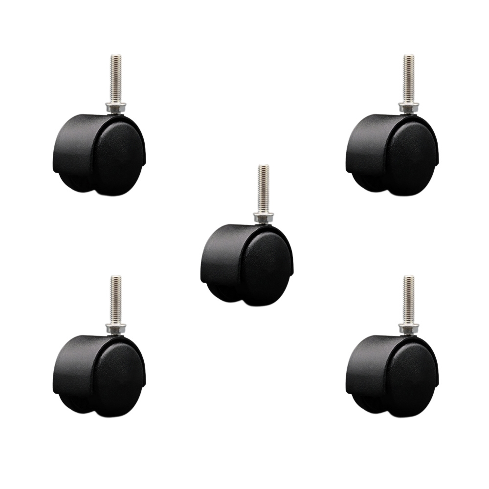 2 Inch Office Chair Wheels – Flat Black Metal Hooded Twin Wheel – 3/8 Inch - 16 TPI by 1-1/2 Inch Threaded Stems – 375 lbs. Total Capacity – Set of 5 – Service Caster Brand — photo 1