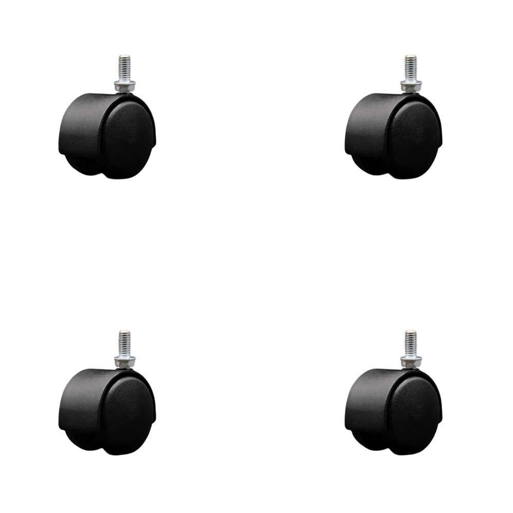 2 Inch Office Chair Wheels – Flat Black Metal Hooded Twin Wheel – 3/8 Inch - 16 TPI by 3/4 Inch Threaded Stems – 300 lbs. Total Capacity – Set of 4 – Service Caster Brand — photo 1